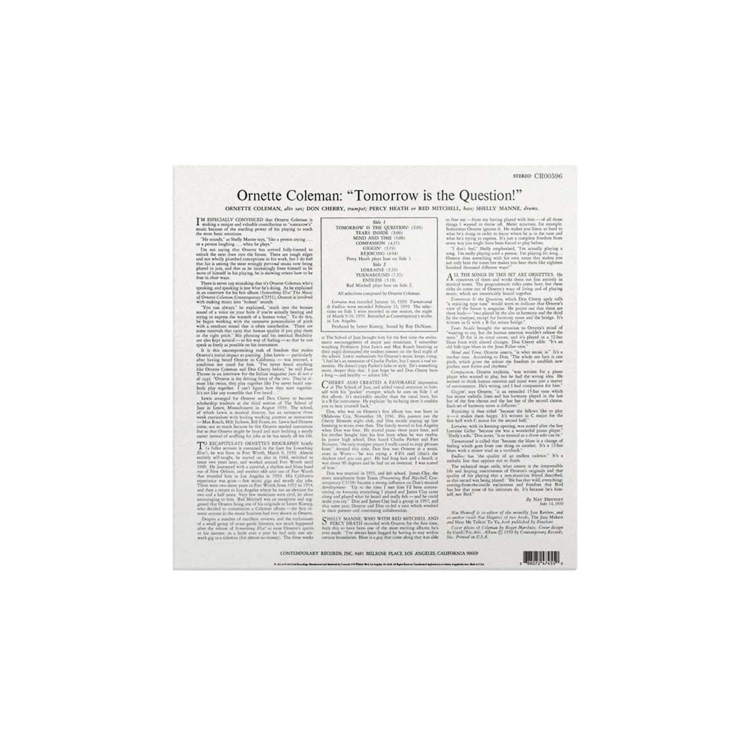 Ornette Coleman - Tomorrow Is the Question! - Contemporary LP
