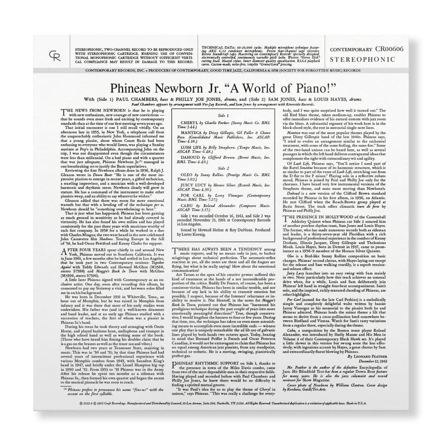 Phineas Newborn Jr. - A World of Piano! - Contemporary LP