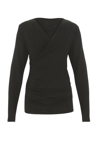 Bamboo Drape Wrap Top with Long Sleeves