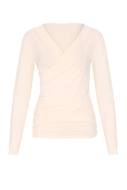 Bamboo Drape Wrap Top with Long Sleeves