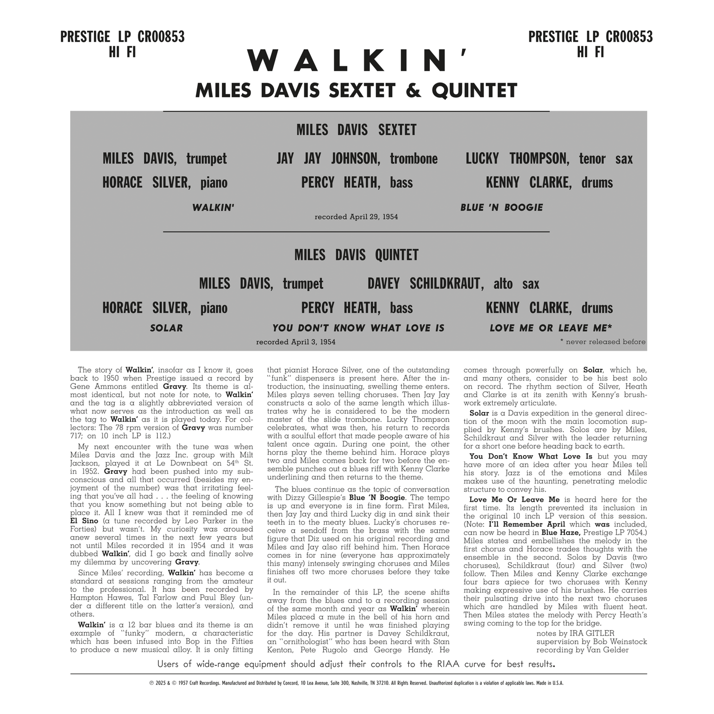 Miles Davis - Walkin' - OJC LP
