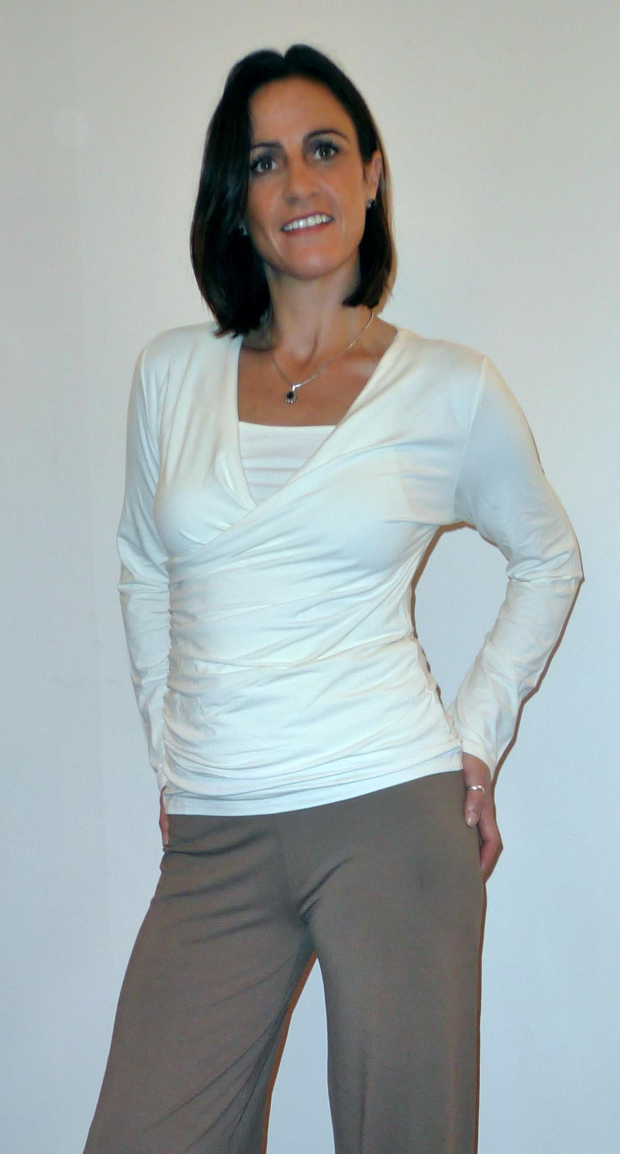 Bamboo Drape Wrap Top with Long Sleeves