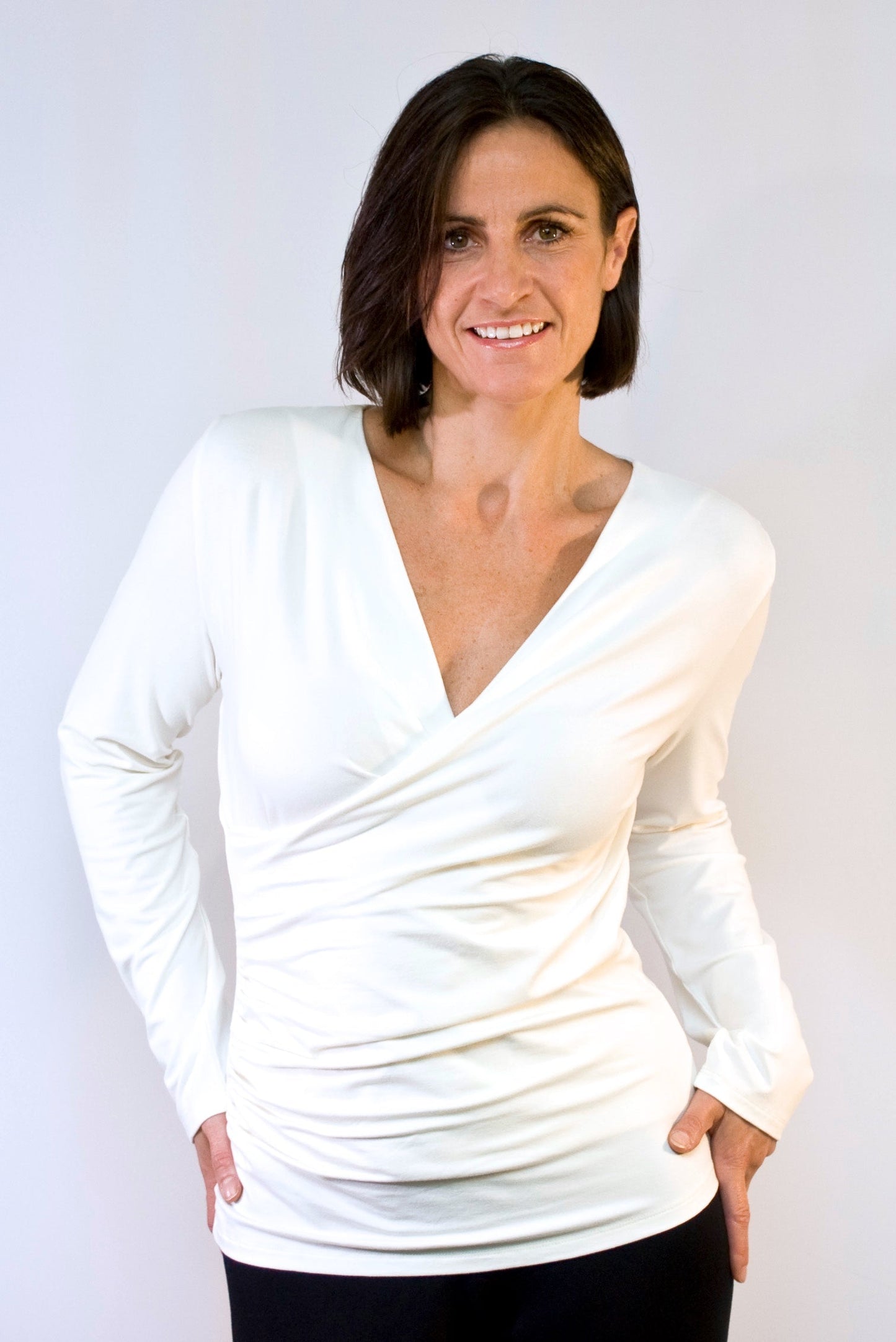 Bamboo Drape Wrap Top with Long Sleeves