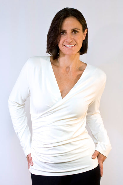 Bamboo Drape Wrap Top with Long Sleeves
