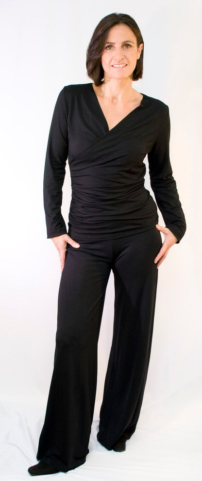 Bamboo Drape Wrap Top with Long Sleeves