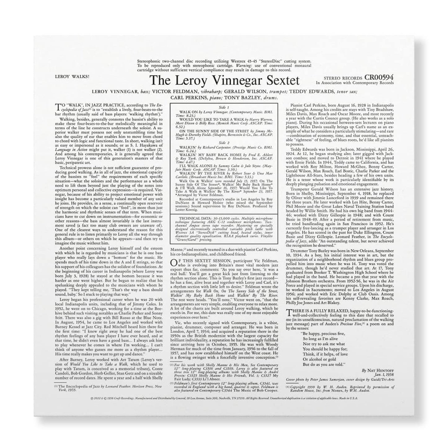 The Leroy Vinnegar Sextet - Leroy Walks! - Contemporary LP