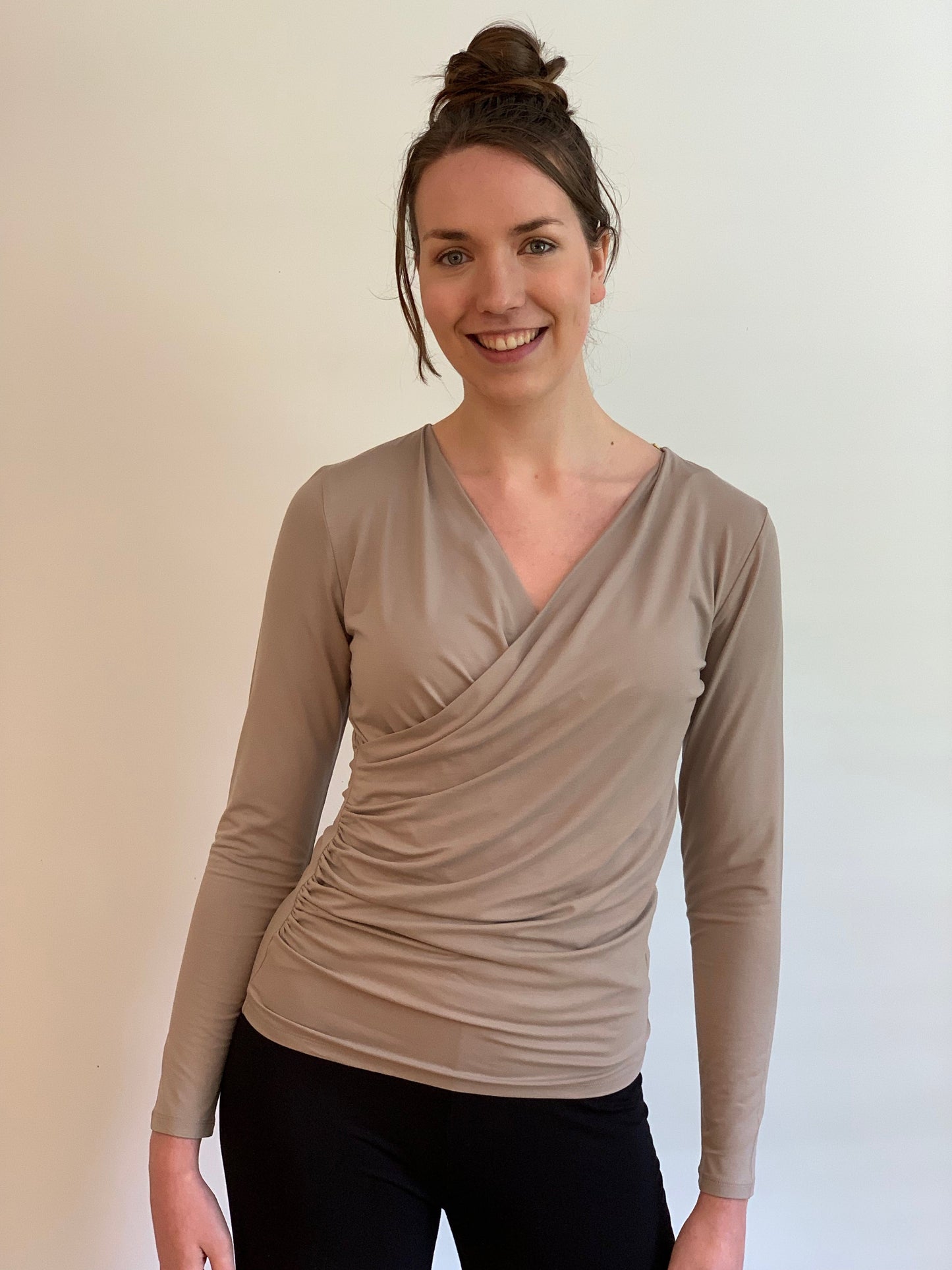 Bamboo Drape Wrap Top with Long Sleeves
