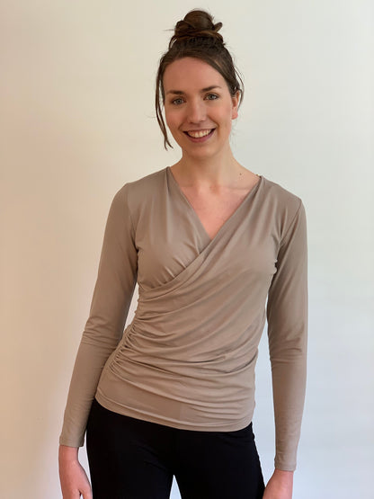 Bamboo Drape Wrap Top with Long Sleeves