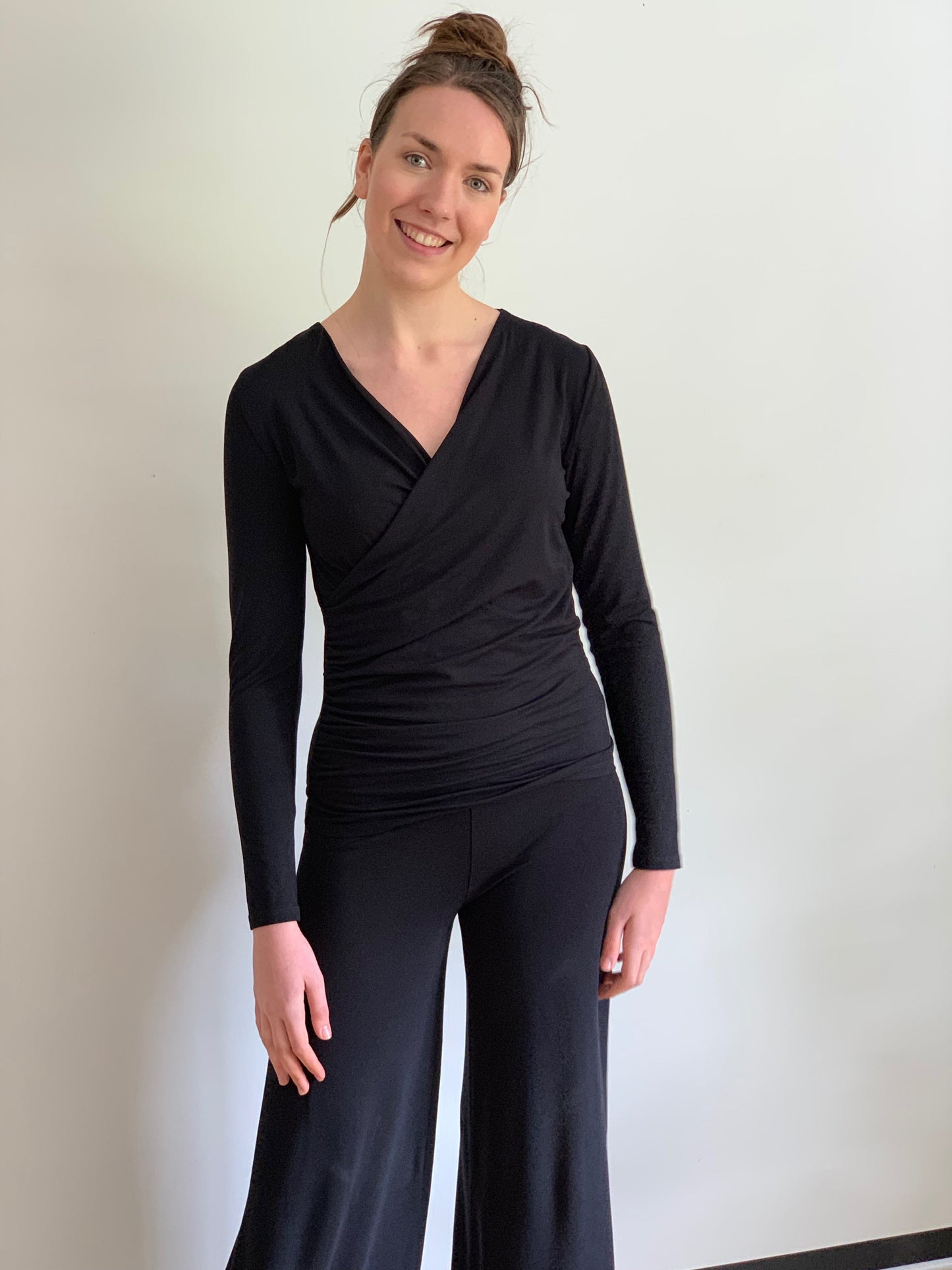 Bamboo Drape Wrap Top with Long Sleeves