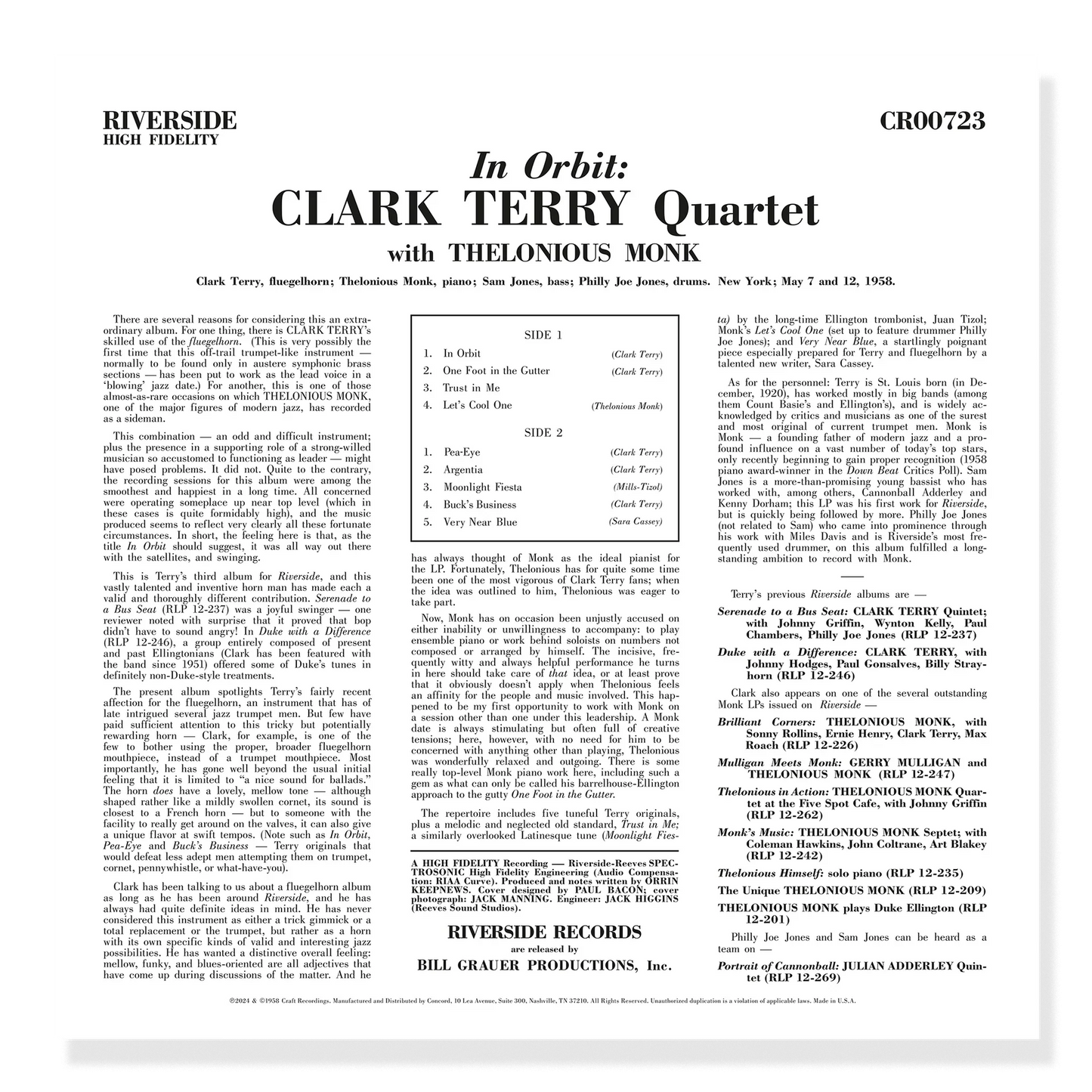 Clark Terry Quartet - In Orbit - OJC LP