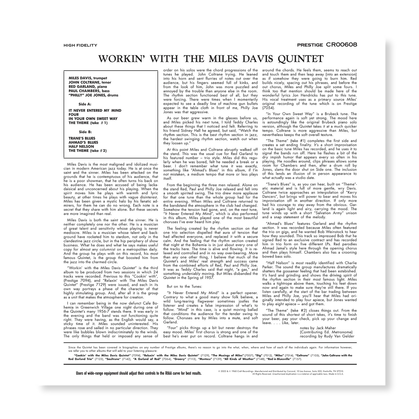 Miles Davis - Workin' With The Miles Davis Quintet - OJC LP