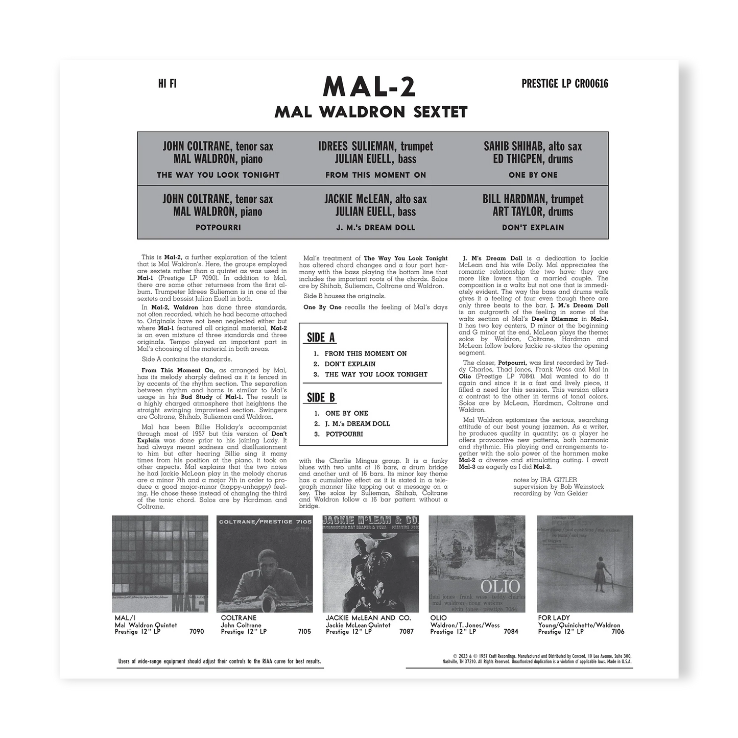Mal Waldron Sextet - Mal/2 - OJC LP