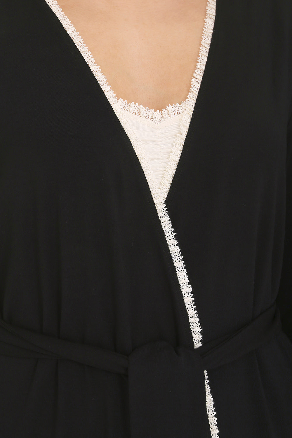 Bamboo Robe with Delicate Lace Trim