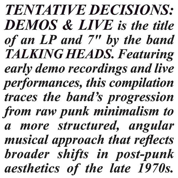 Talking Heads - Tentative Decisions: Demos & Live - VINYL + 7"